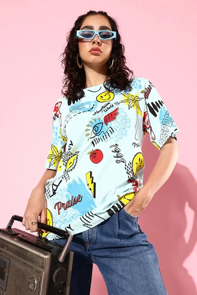 Cotton Printed Oversized T-Shirt for Women