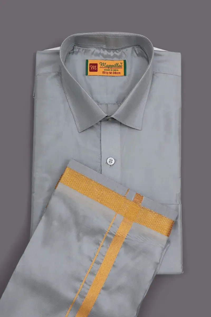 Men's Art Silk Shirt with Dhoti Set (2-Pcs Set)