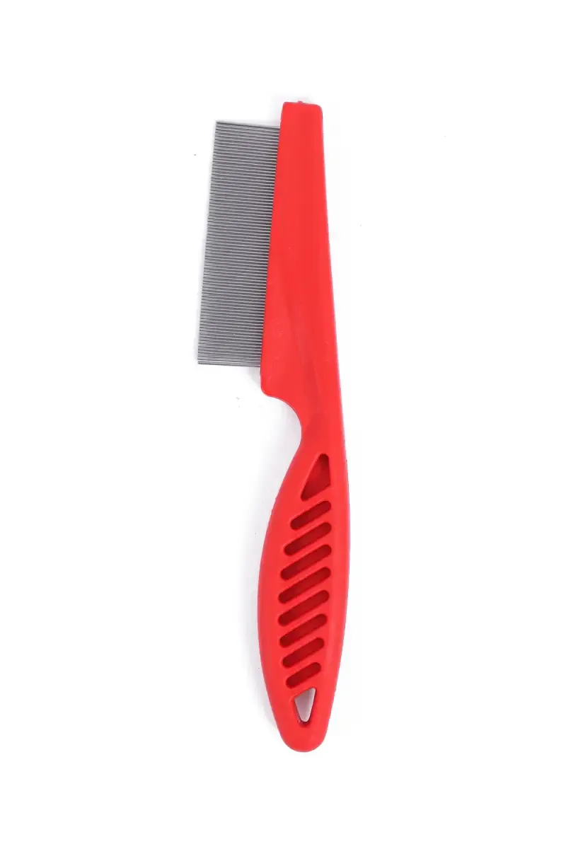 Dog Lice Comb with Long Handle (Medium) - Red