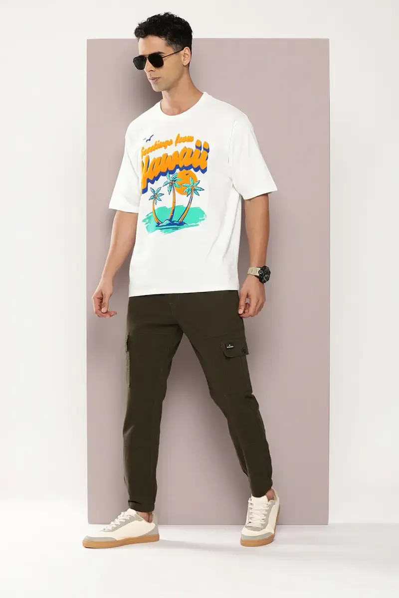 Embossed Print Oversized T-shirt for Men