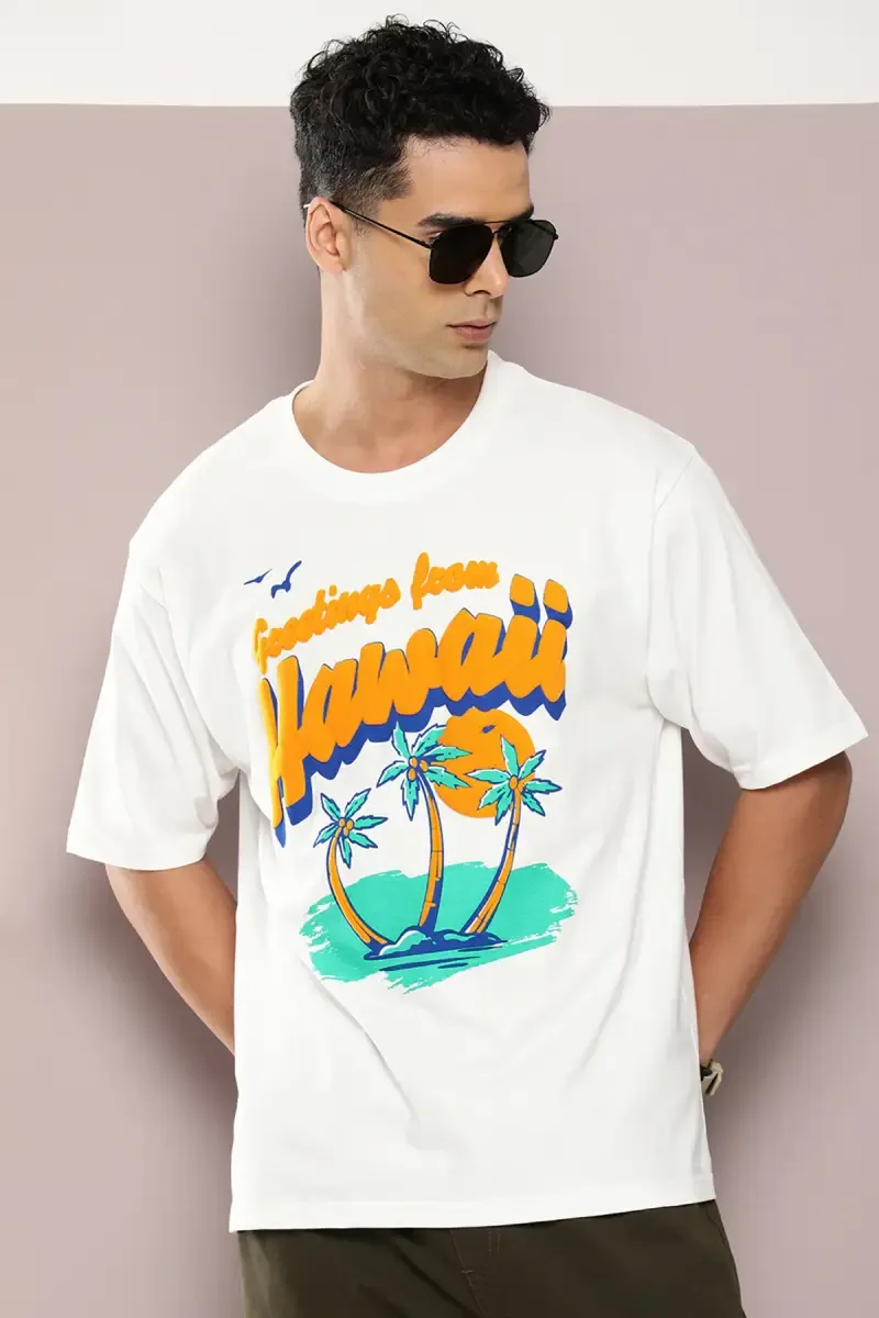 Embossed Print Oversized T-shirt for Men