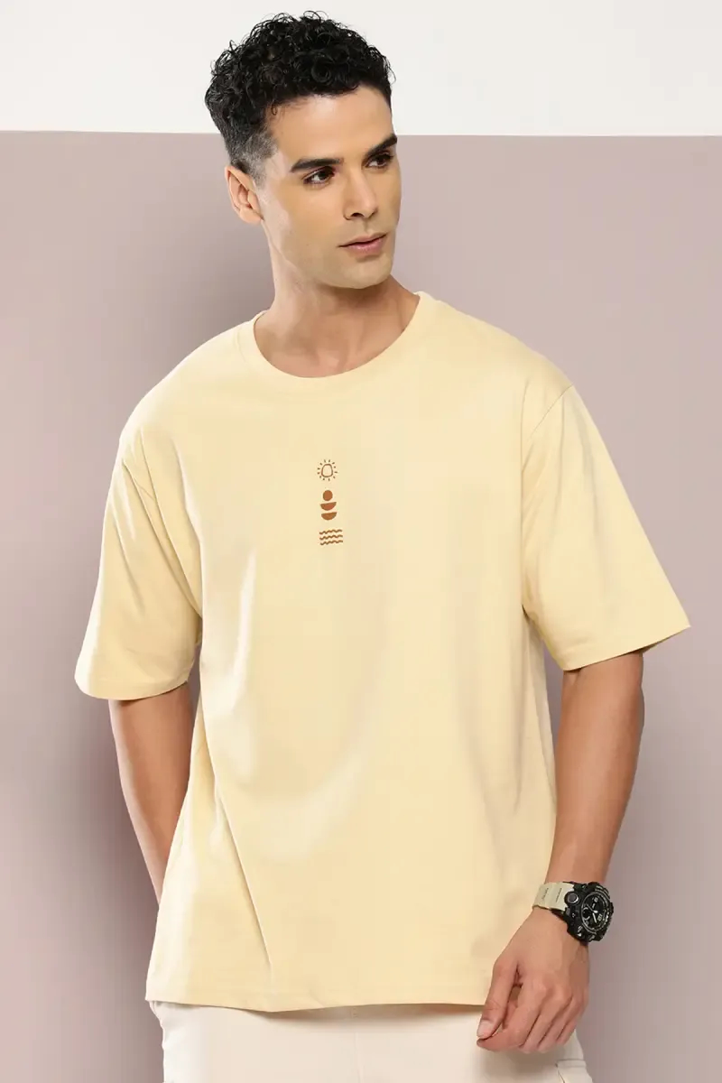 Embossed Print Oversized T-shirt for Men