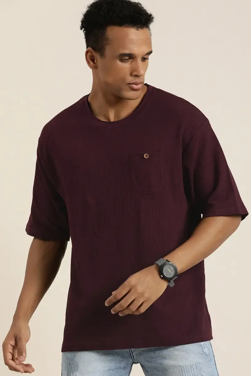 Cotton Self Design Oversized T-shirt for Men