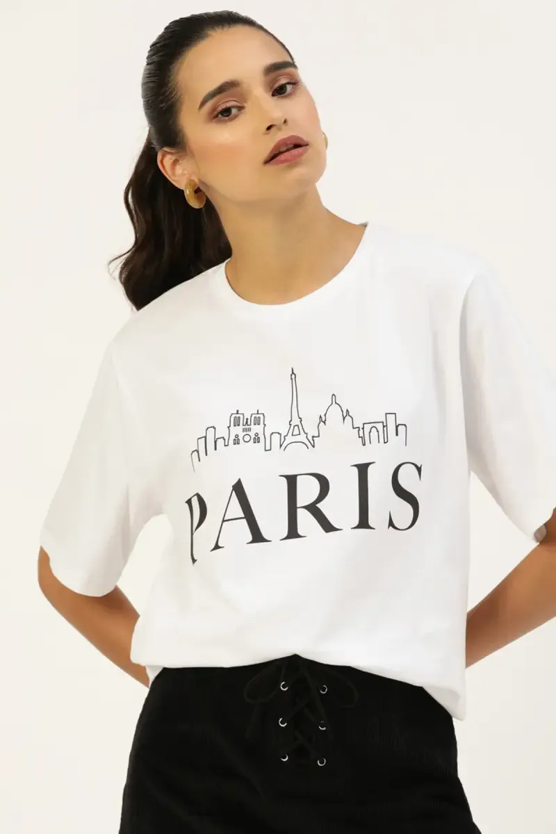 Cotton Typographic Printed Oversized T-Shirt for Women