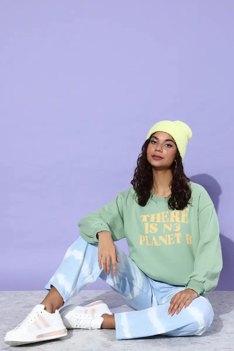 Cotton Printed Oversized Sweatshirt for Women