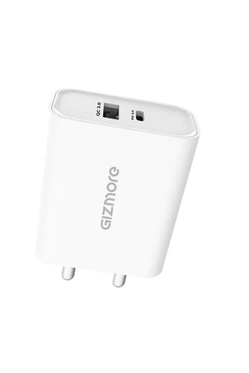 Gizmore PA611 25 W QCPD Dual Port Charger Adapter with Super Fast Charging, Versatile Protocol Compatible (White)