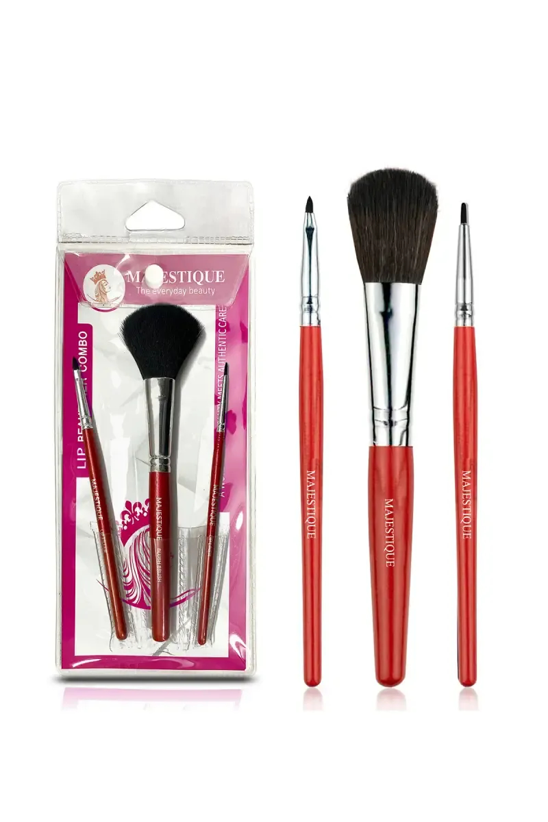Makeup Brush Set (Red) - Pack of 3 (Lip Liner, Lip Filler and Blush Brush)- 3 Pc