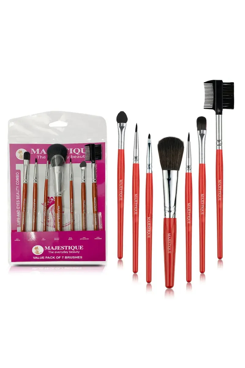 Lips and Eyes Beauty Brush Combo (Red) - Pack of 7
