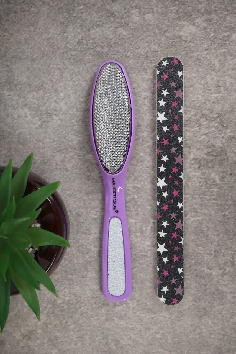 Majestique 2-in-1 Foot Scrubber & Emery Board Nail Filer - Purple 