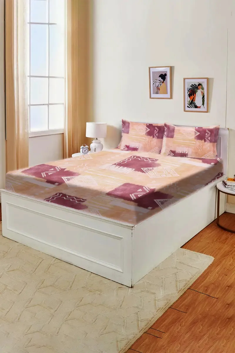 Cotton King Size Fitted Bedsheet with 2 Pillow Covers - 3 Pcs (Pratica)