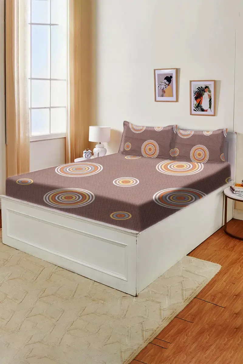 Cotton King Size Fitted Bedsheet with 2 Pillow Covers - 3 Pcs (Pratica)