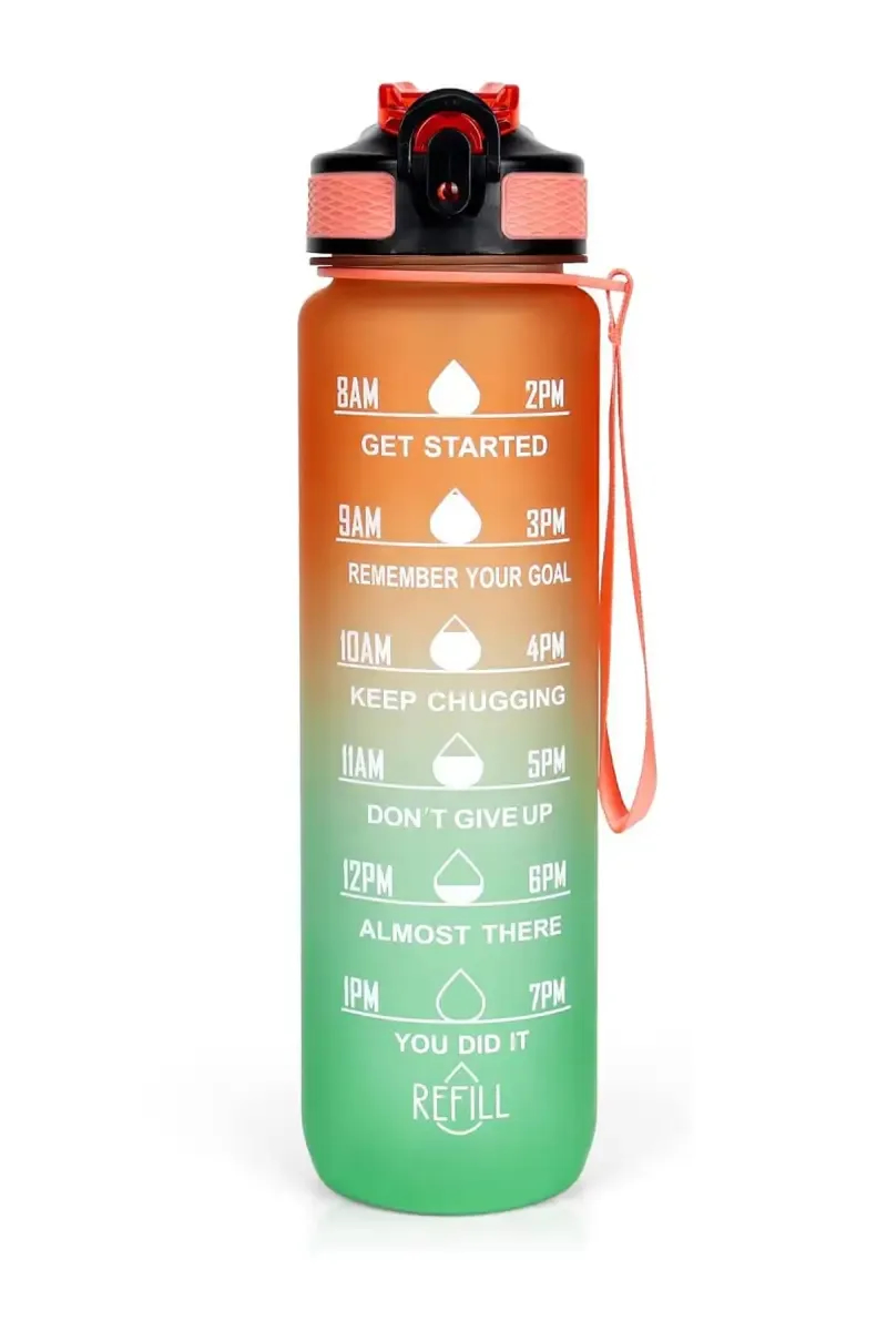 Plastic Sipper Water Bottle - 1000 ml (Orange-Green) 
