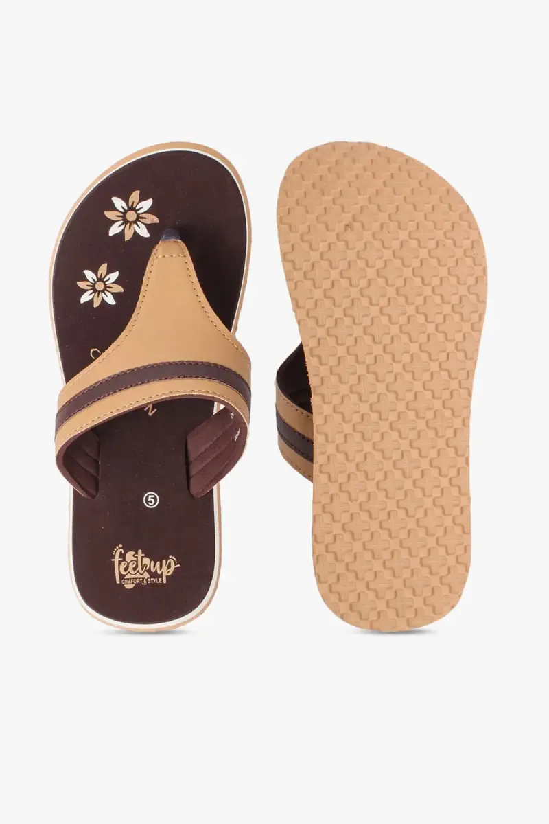 Women's Thong Strap Slippers with Printed Footbed