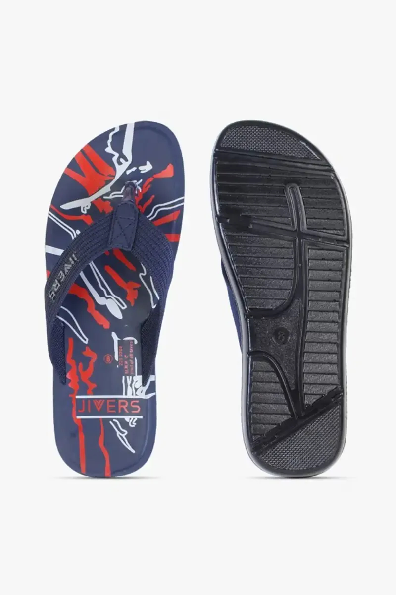 Men's Thong-Strap Flip Flops with Printed Footbed
