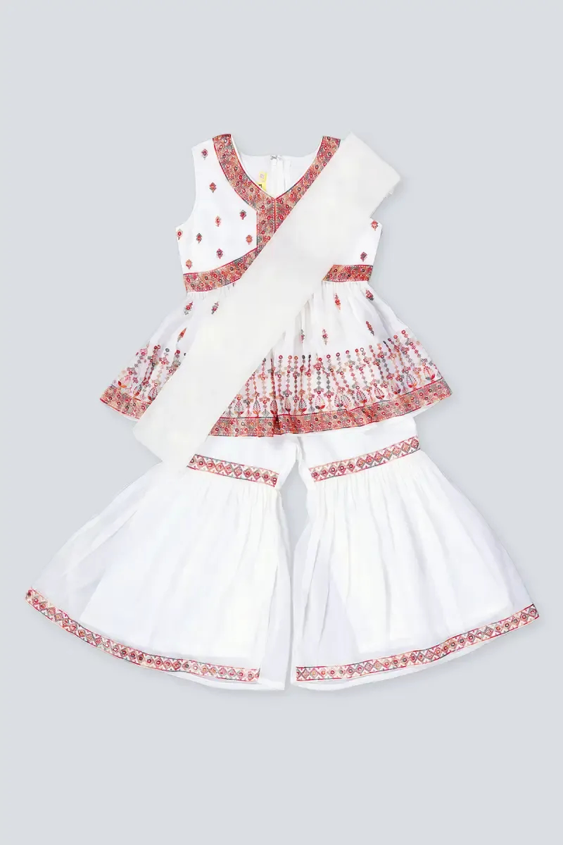 Georgette Sequined Anarkali Kurti with Sharara & Dupatta