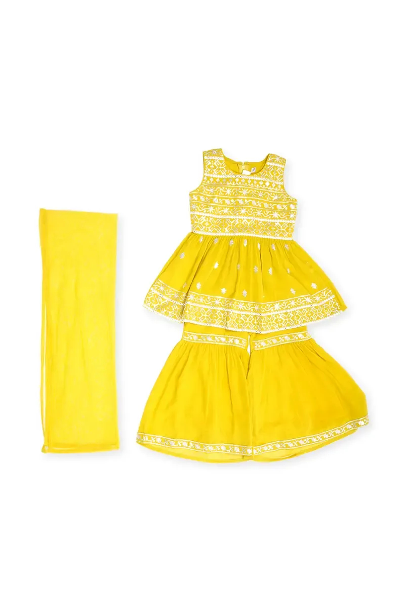 Georgette Sequined Anarkali Kurti with Sharara & Dupatta