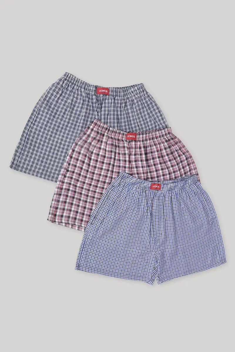 Men's Pack of 3 Cotton Checkered Boxers  