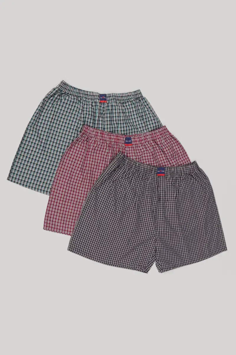 Men's Pack of 3 Cotton Checkered Boxers  