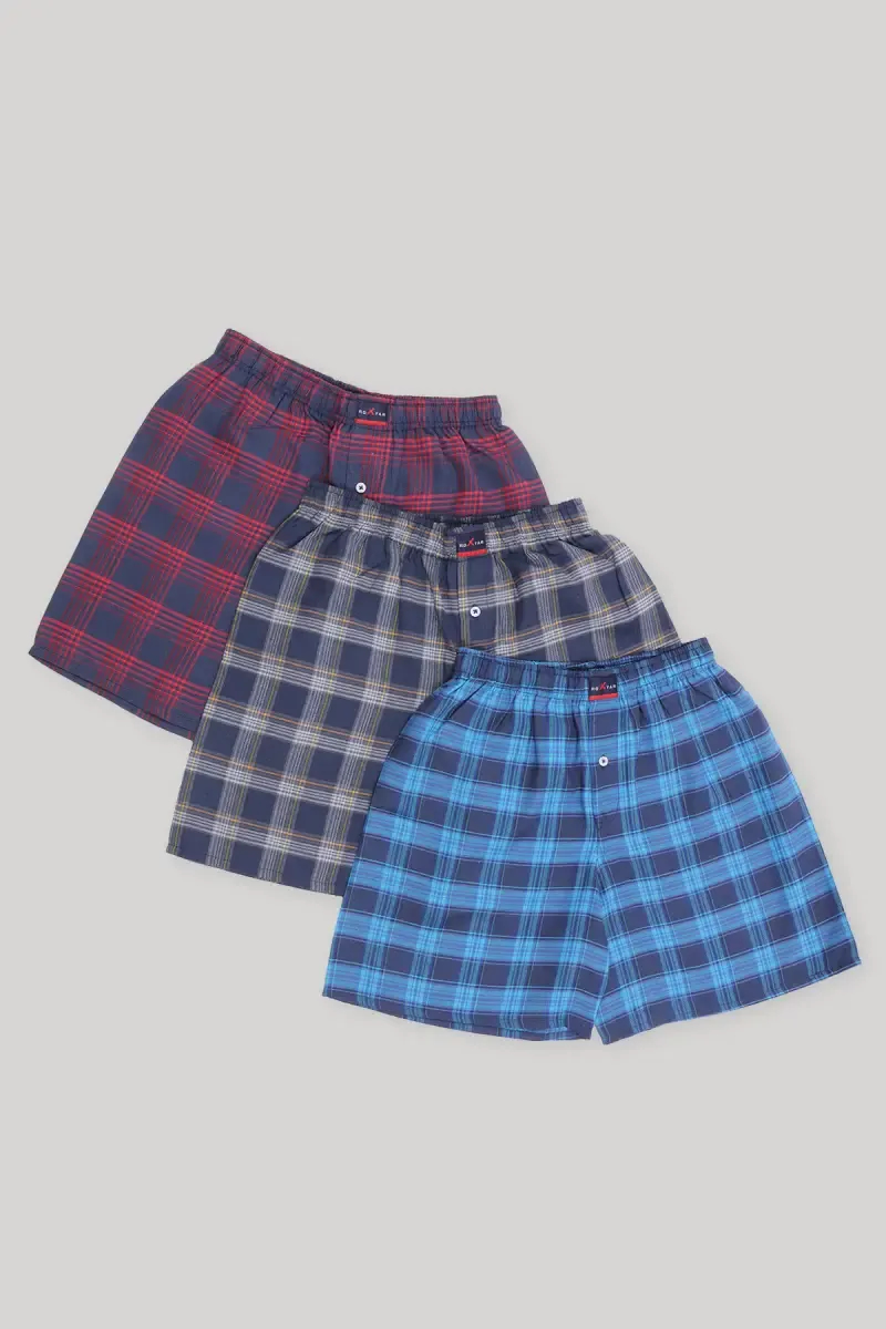 Men's Cotton Checkered Boxers (Pack of 3)