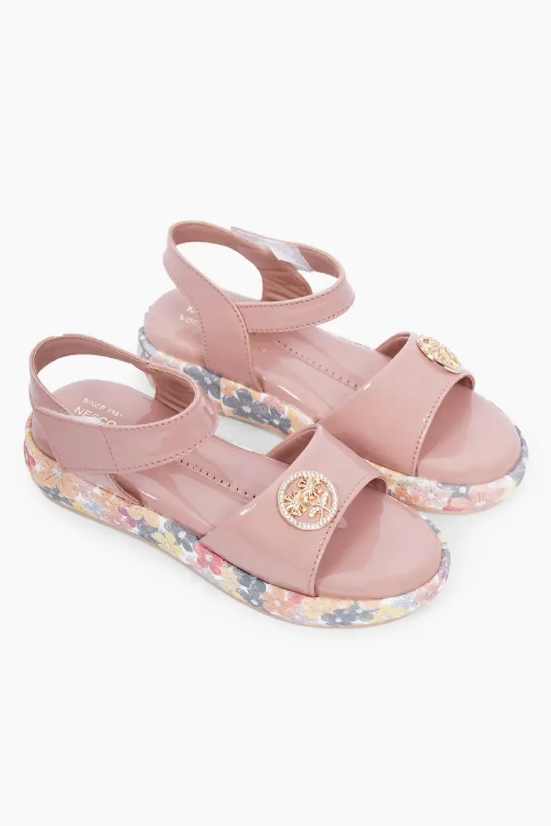 Elegant Floral Printed Velcro Sandals for Girls