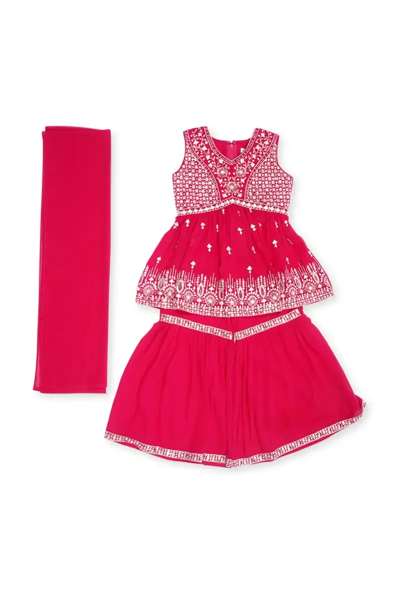 Georgette Sequined Anarkali Kurti with Sharara & Dupatta
