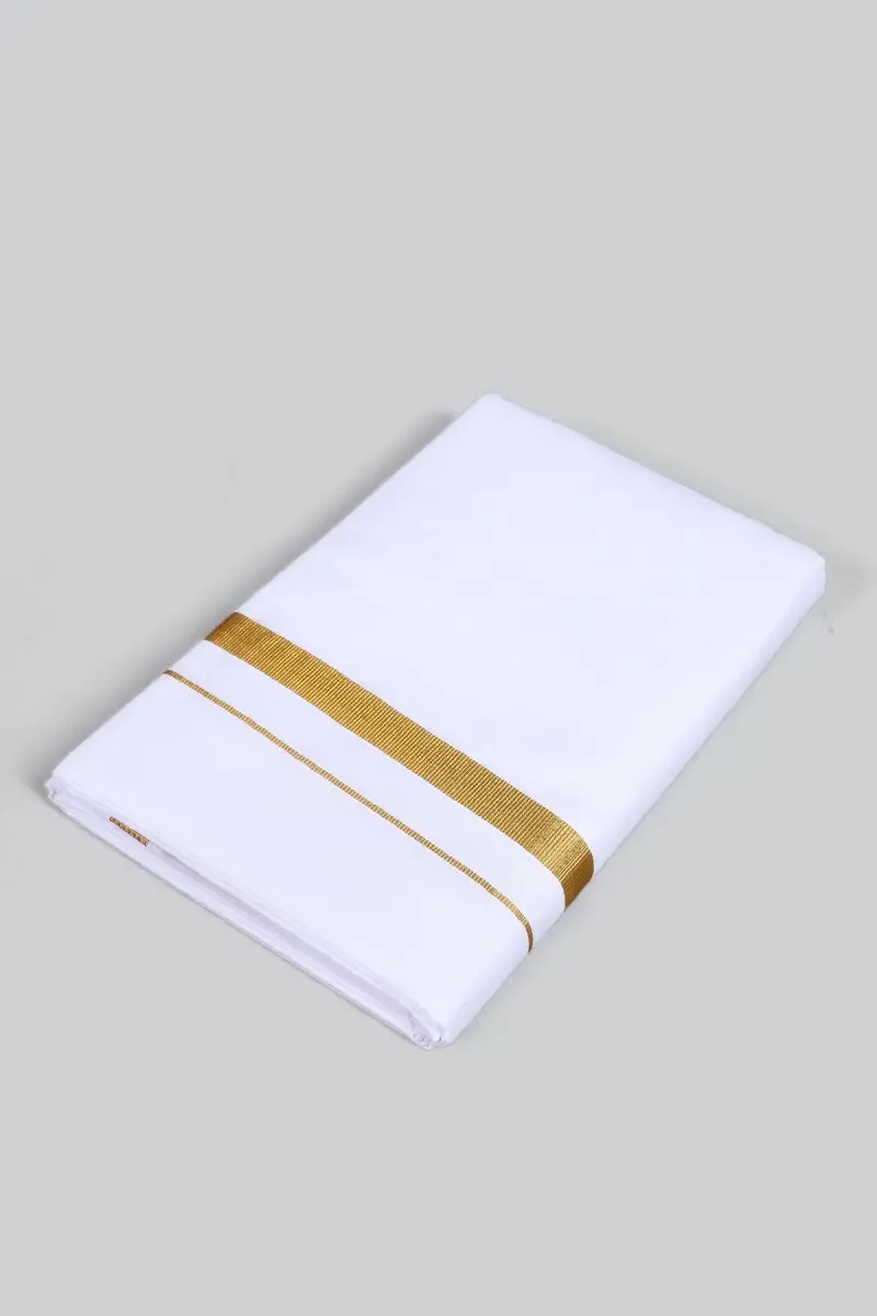 Men's Solid Cotton Dhoti with Zari Border 
