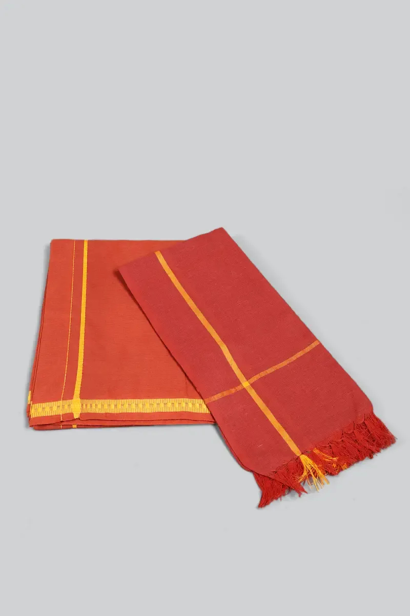 Cotton Dhoti with Towel Set for Men (2-Pcs Set)