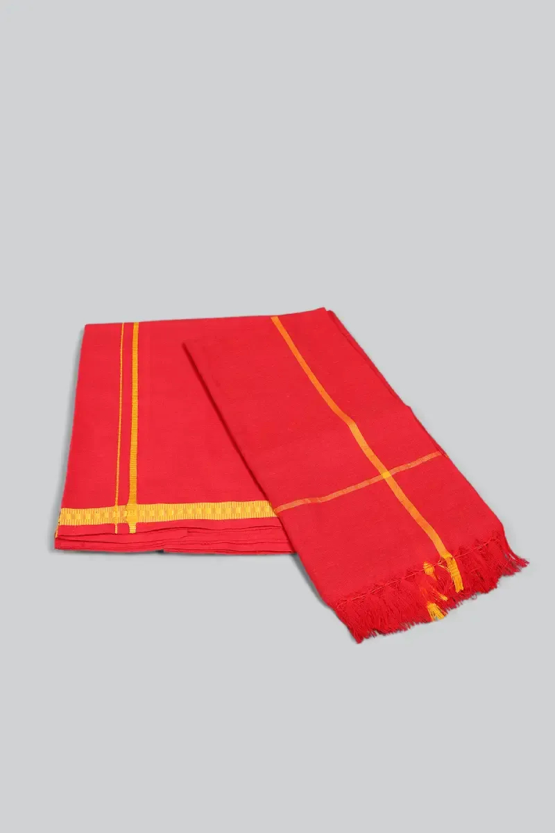 Cotton Dhoti with Towel Set for Men (2-Pcs Set)