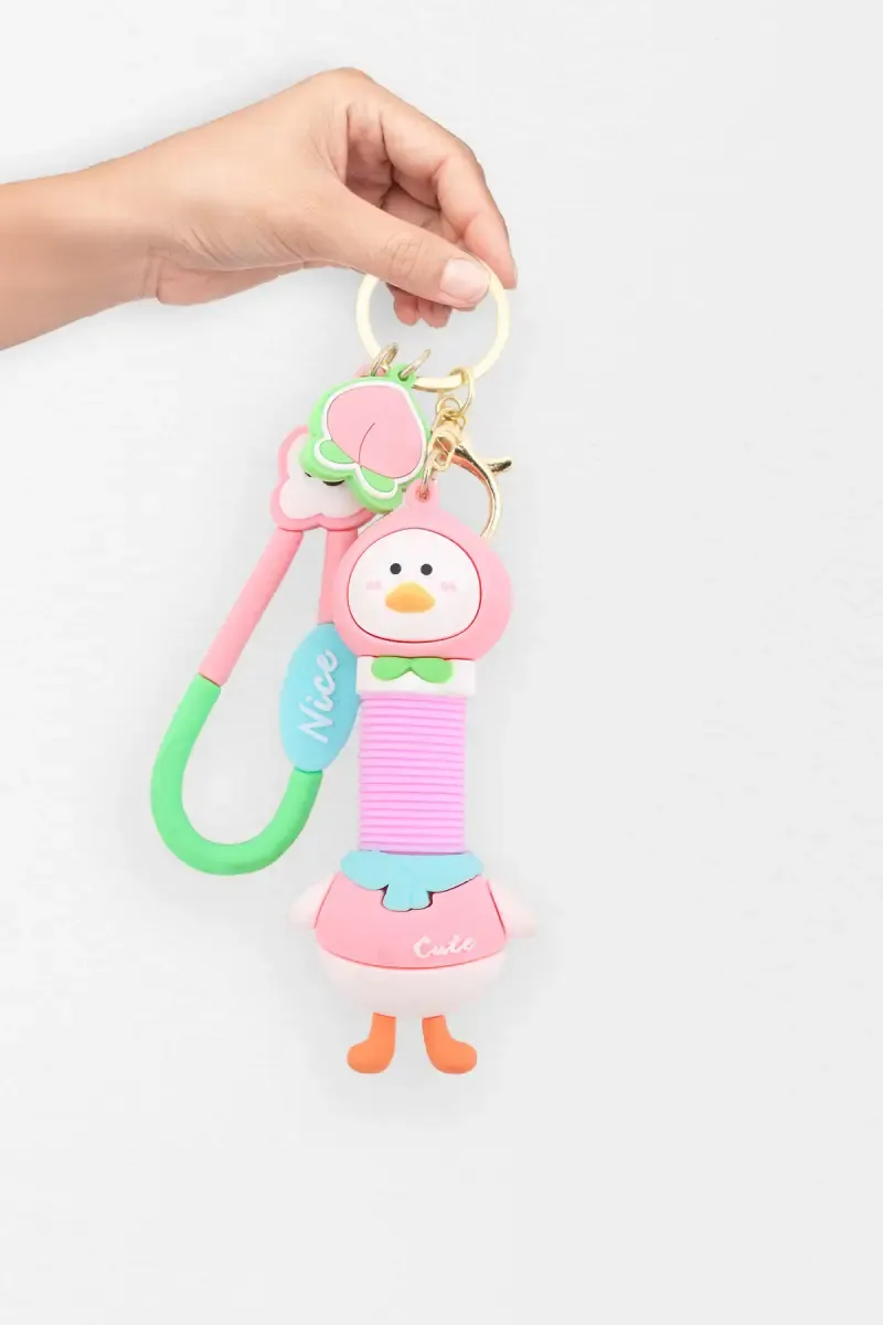 Cute Duck Stretchable Neck Silicone Keychain