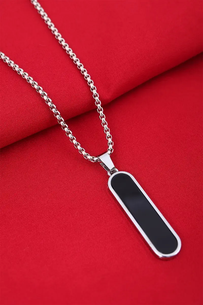 Silver Plated Black Bar Pendant Chain for Men 