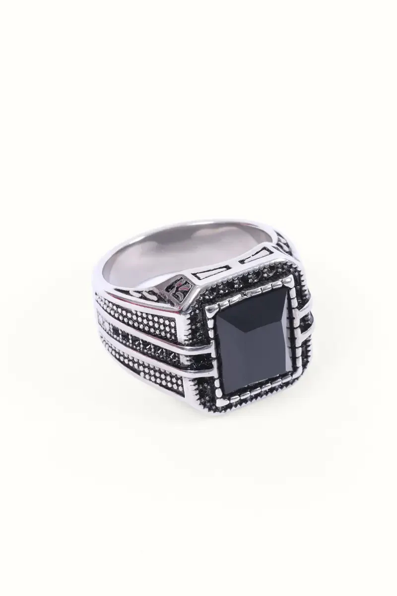 Black Stone Square Ring for Men