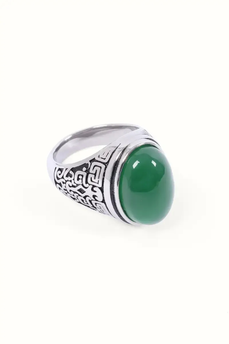 Oval Shape Green Stone Ring for Men