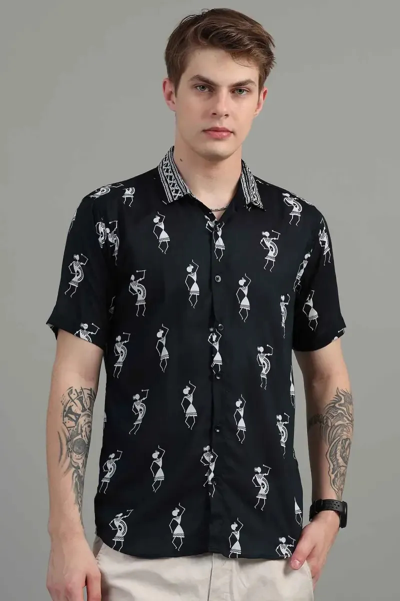 Warli Printed Rayon Slim Fit Shirt for Men