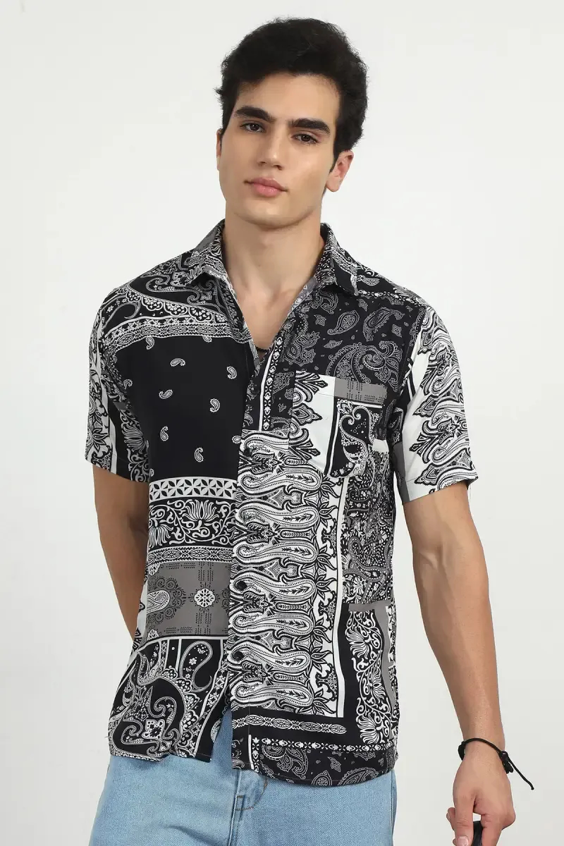 Doodle Printed Rayon Slim Fit Shirt for Men