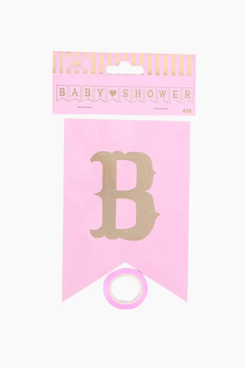 Baby Shower Paper Banner with Ribbon (Baby Pink) 