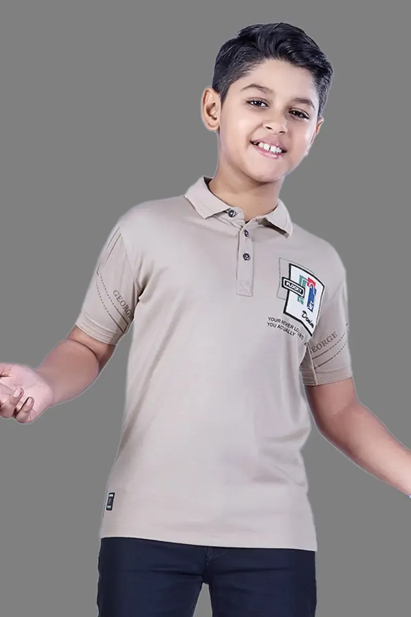 Printed Cotton Polo Neck T-shirt for Boys