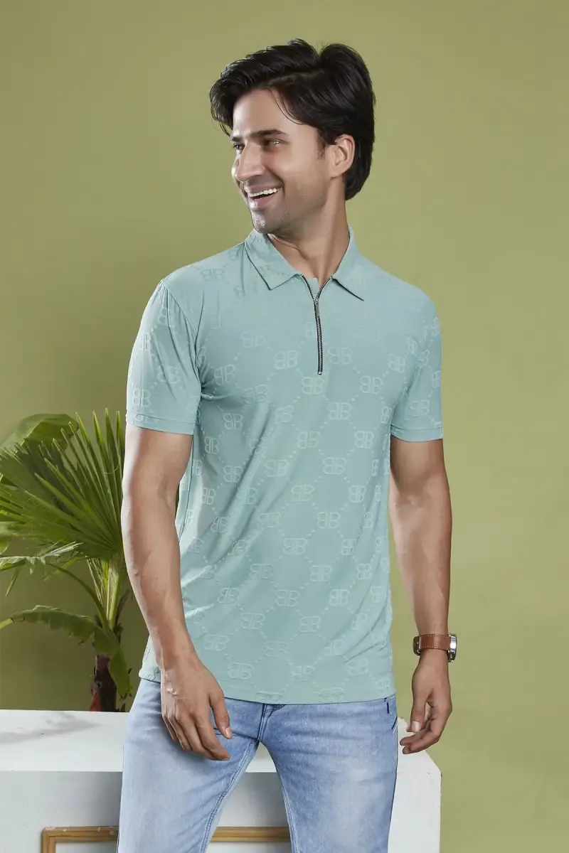 Men's Cotton Self Designed Polo T-shirt