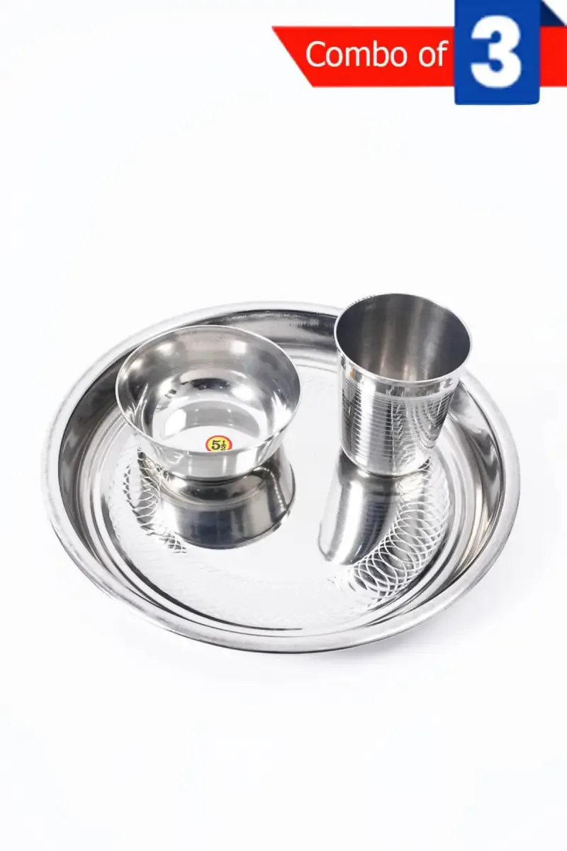 3 Pcs Dinner Combo Set - Stainless Steel (Plate, Bowl, Tumbler)