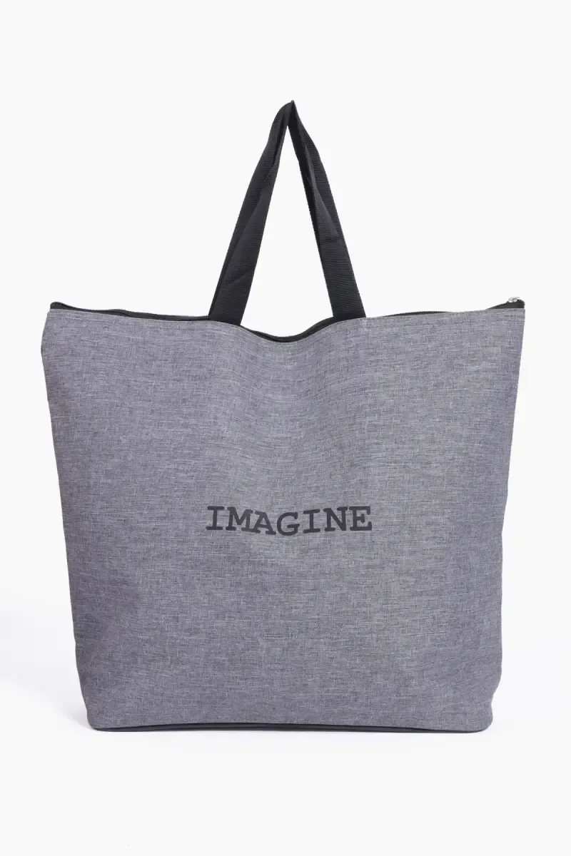 Grey Solid Shopping Tote Hand Bag