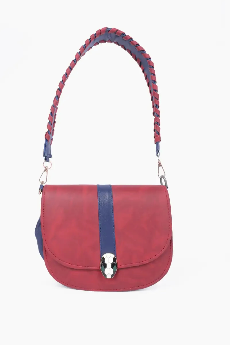 Women’s Colorblock Shoulder Bag with Broad Belt 