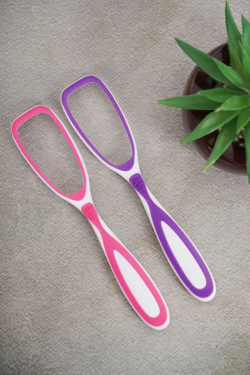 DR.ZARVA Double Action Tongue Cleane (Pink & Purple)- Pack of 2