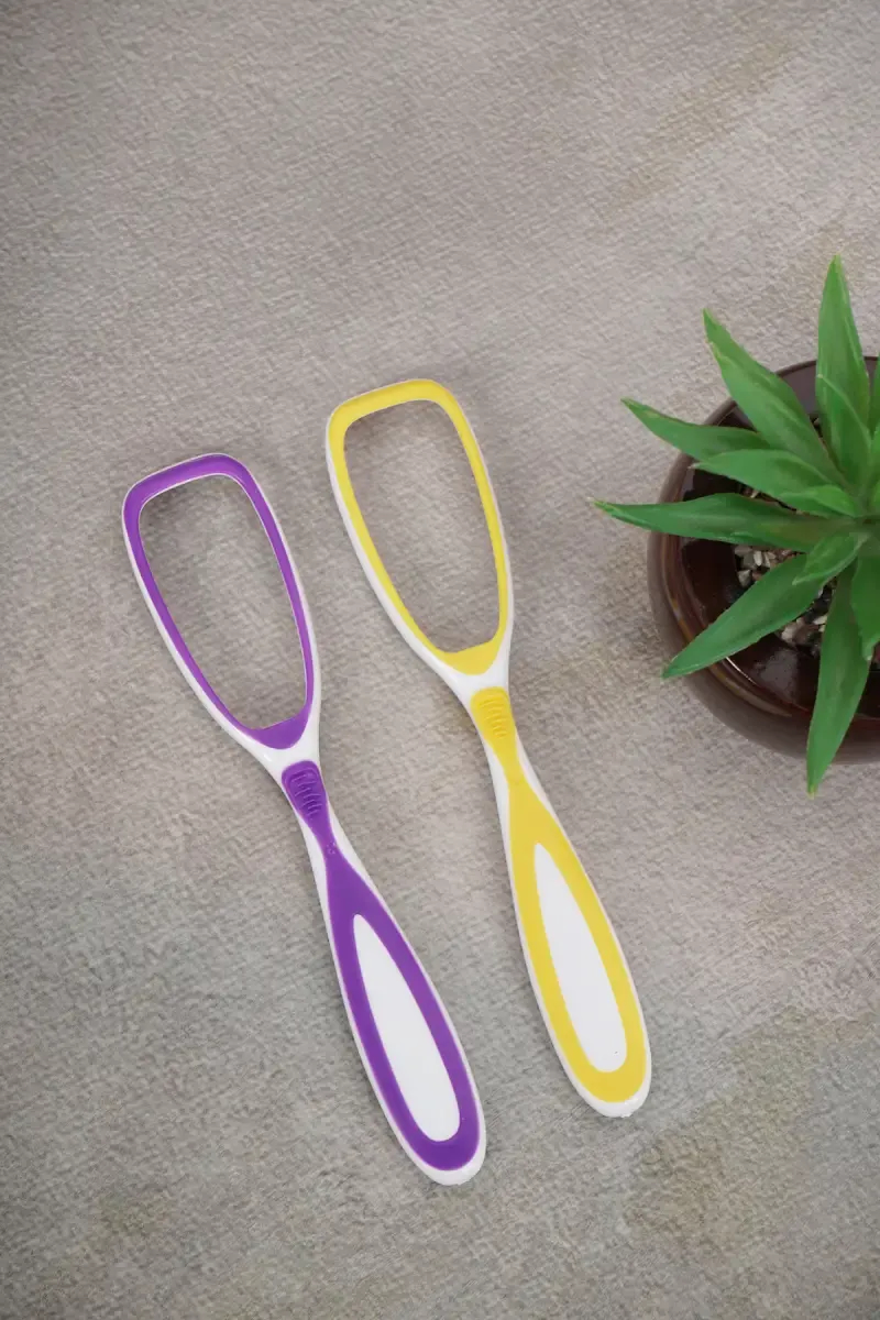 DR.ZARVA Double Action Tongue Cleane (Purple & Yellow)- Pack of 2