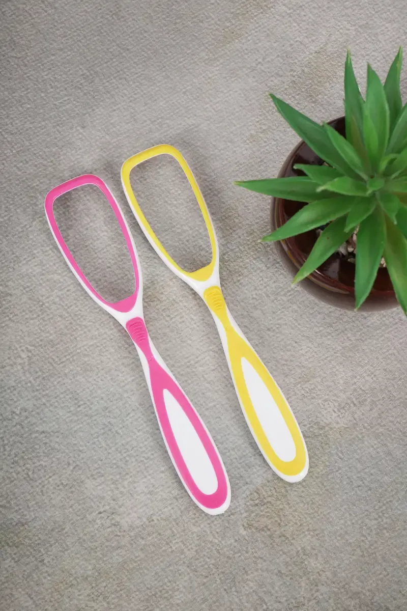 DR.ZARVA Double Action Tongue Cleane (Yellow & Pink)- Pack of 2