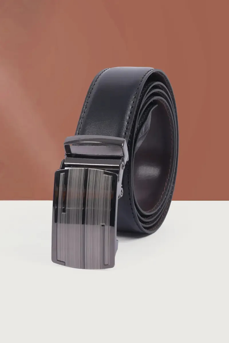 Black Synthetic Leather Casual Belt for Men