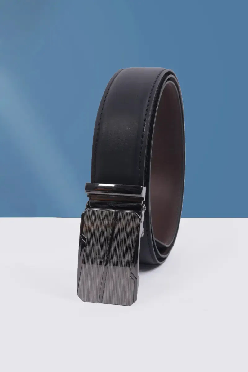Black Synthetic Leather Casual Belt for Men