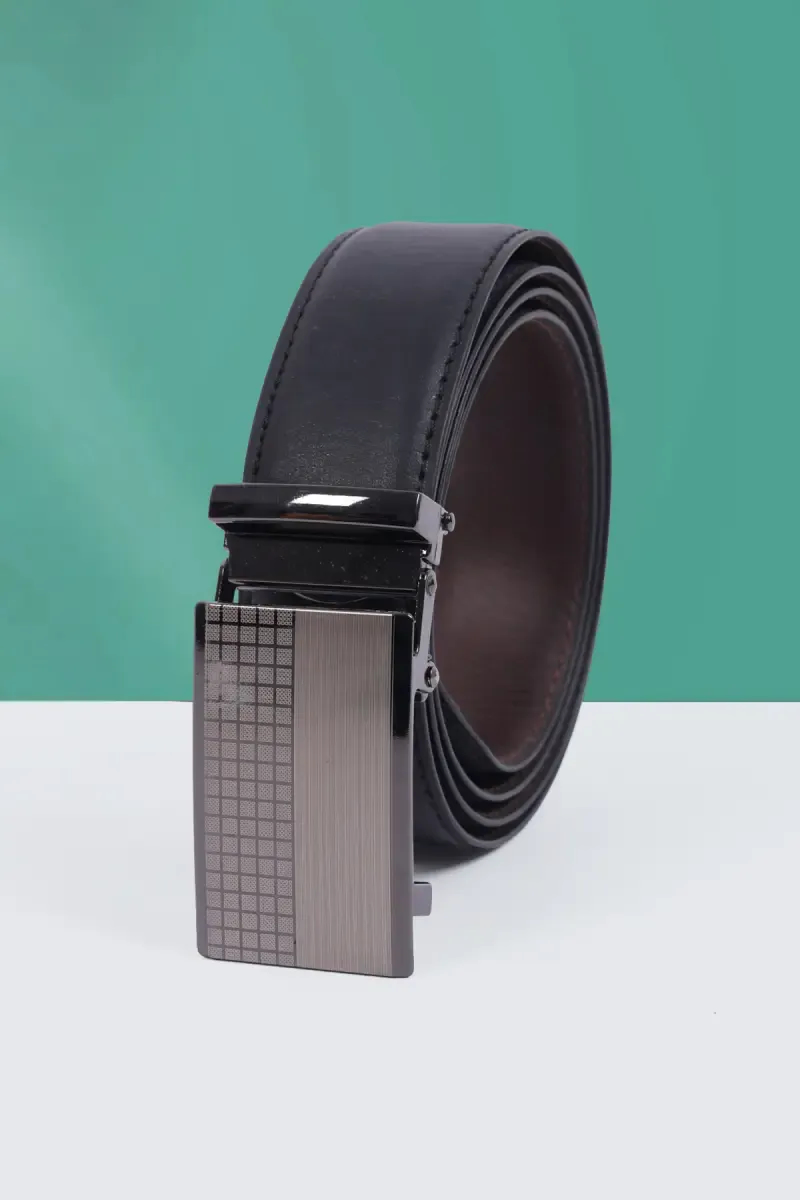 Black Synthetic Leather Casual Belt for Men