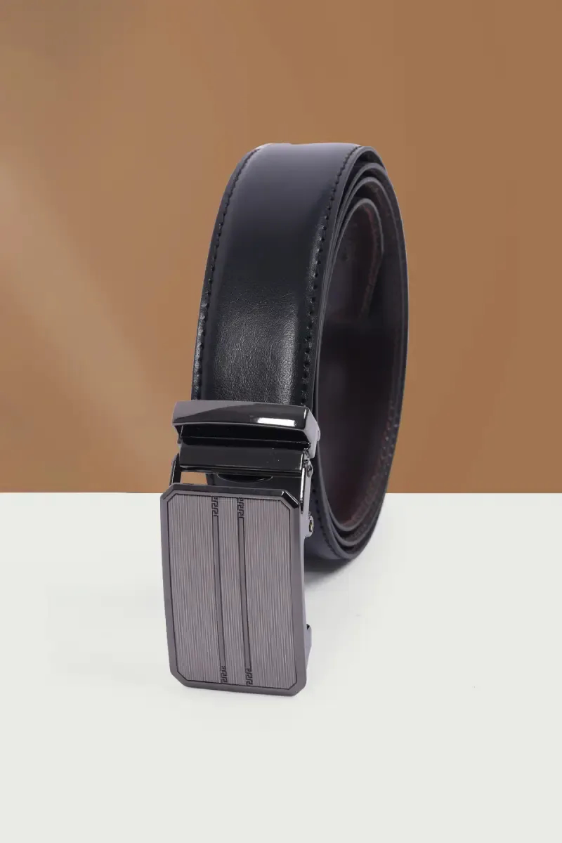 Black Synthetic Leather Casual Belt for Men