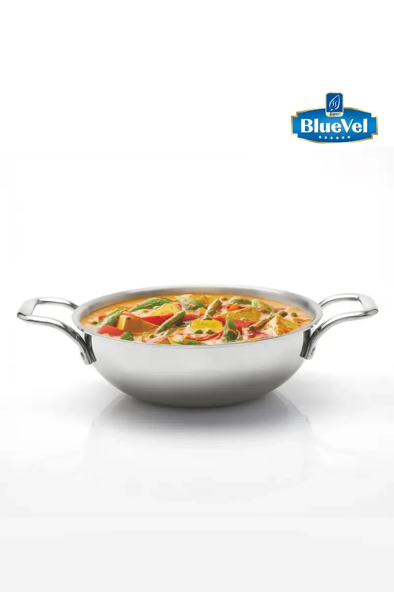 Bluevel Tri-ply Stainless Steel Kadai, Premium Quality, 3 Layer Thick Body, 100% Toxin-Free, Non-Stick, Induction & Gas, 24 cm, 2.5L