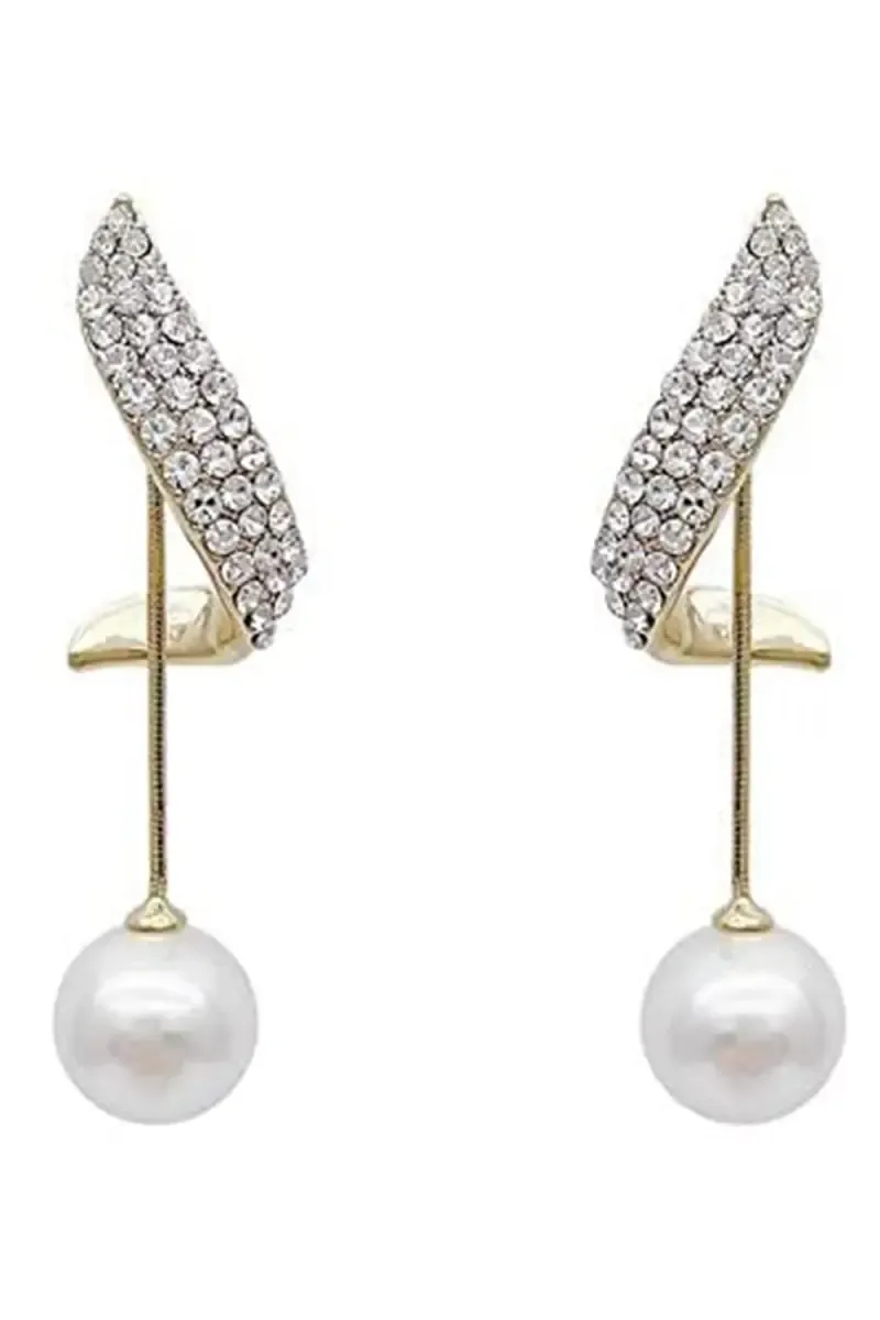 Pearl Drops Crystal Curve Earrings for Girls & Women