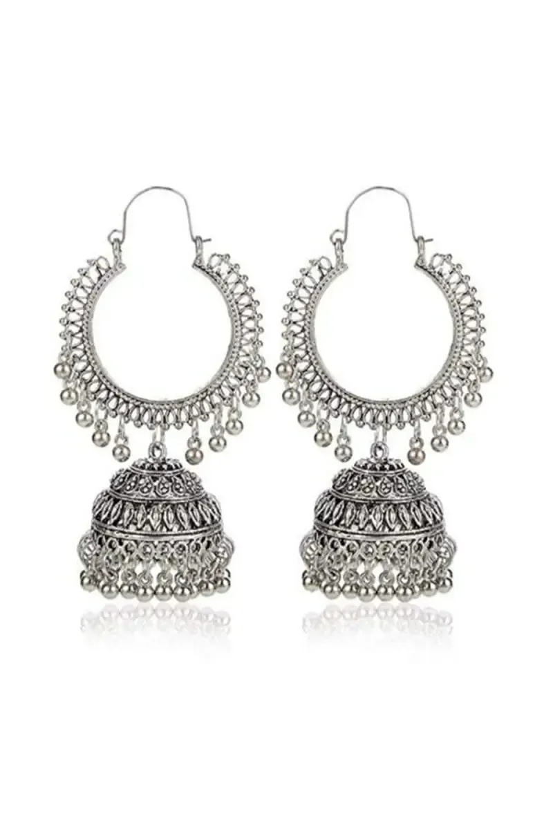 Afghani Oxidised Silver Jhumka Earrings for Girls & Women